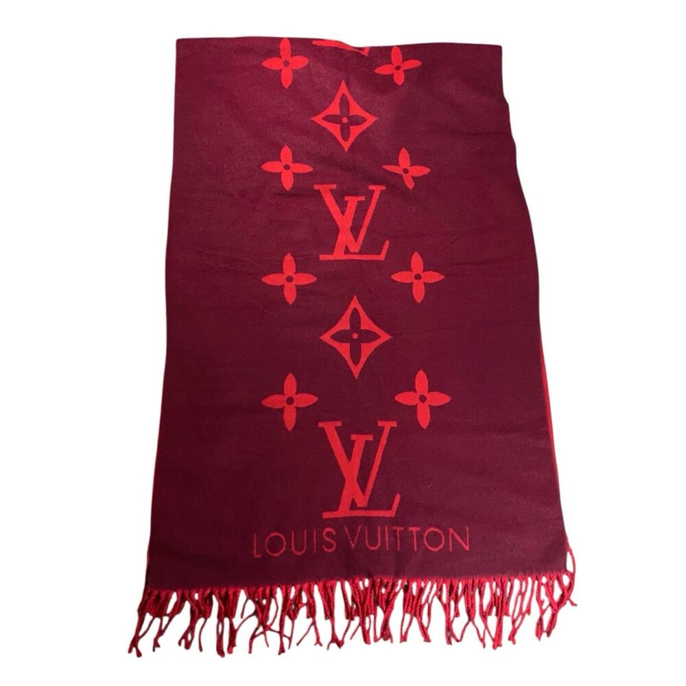 LOUIS VUITTON Echarpe Reykjavik Berry Red Cashmere Scarf - 22”x74”